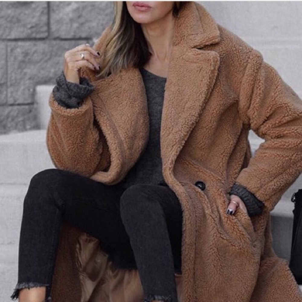 Camel Longline Teddy Coat